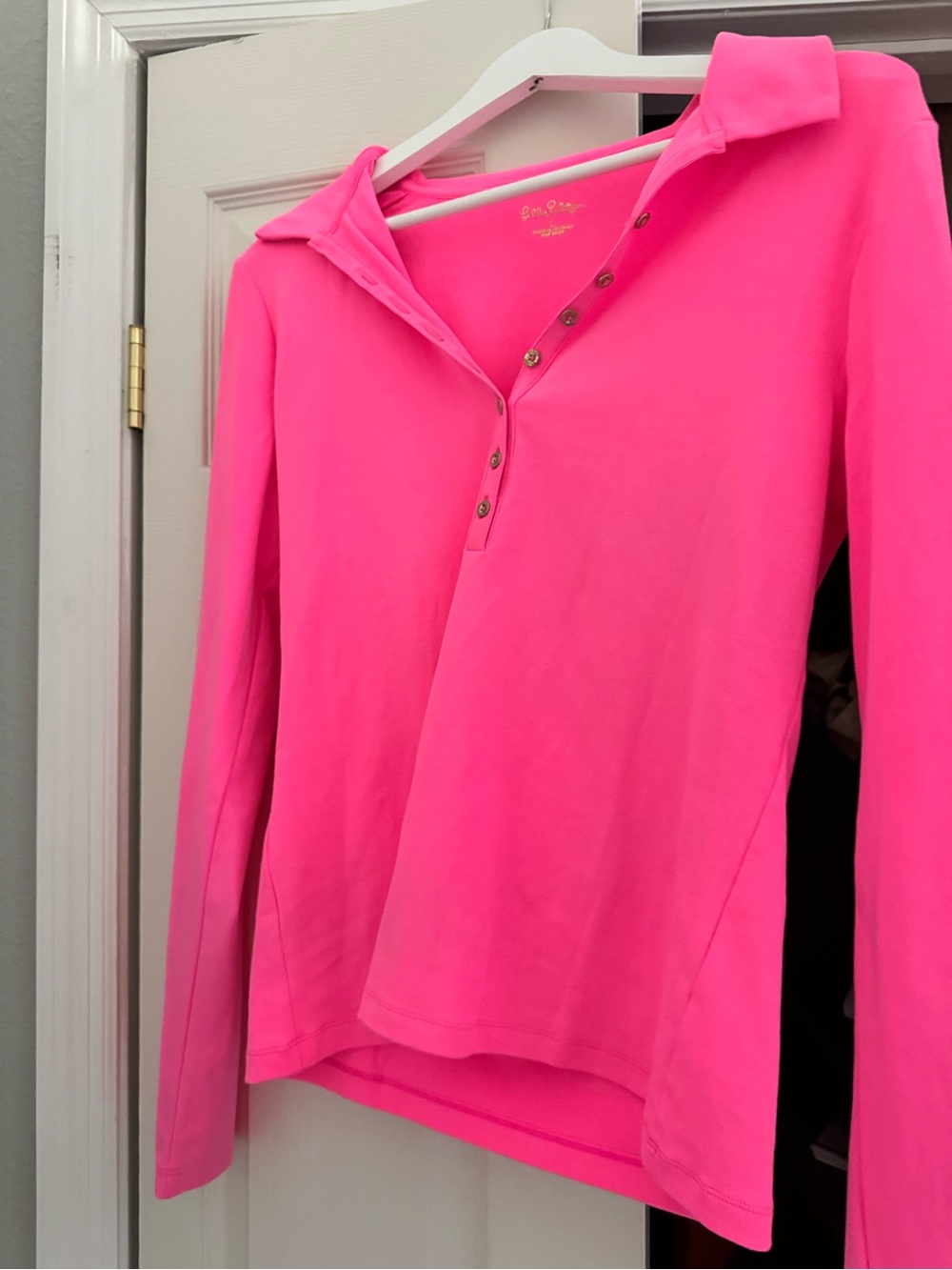 Lilly Pulitzer Bright Pink Long-Sleeve Polo